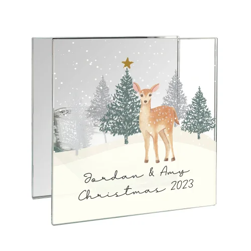 Personalised Memento Company Clear Christmas Deer Glass Tea Light Candle Holder - One Size Image 5