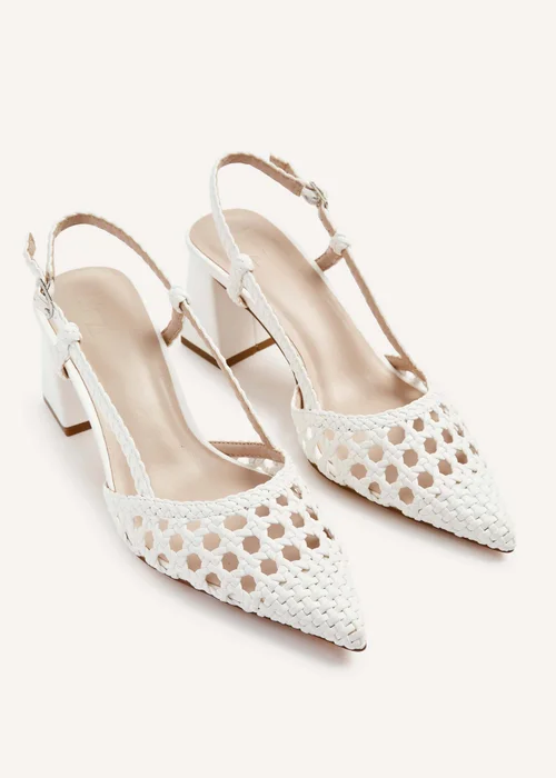Linzi Florence White Faux Leather Woven Block Court Heels - Size 6 Image 4