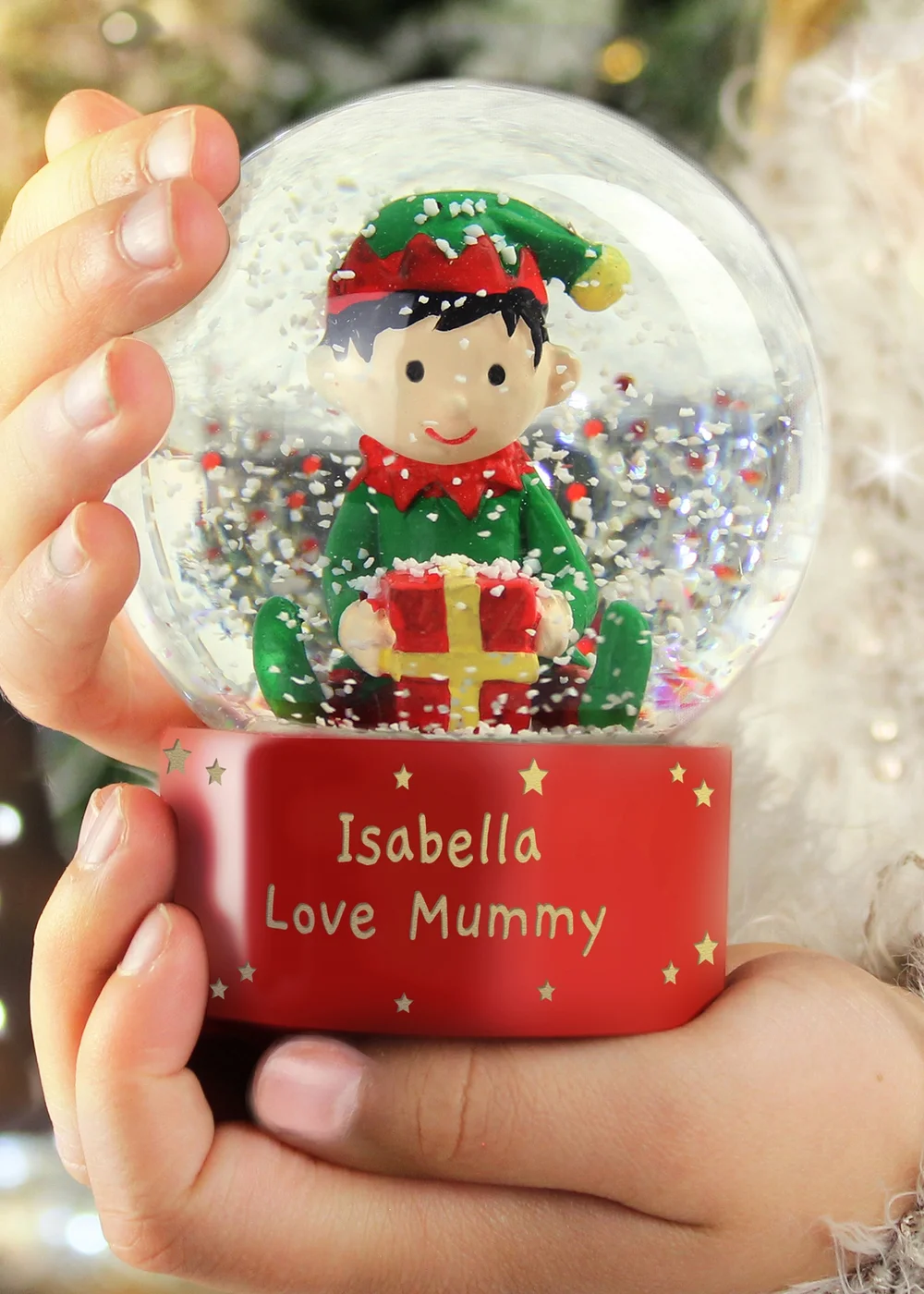 Personalised Memento Company Red Message Elf Glitter Snow Globe - One Size Image 2