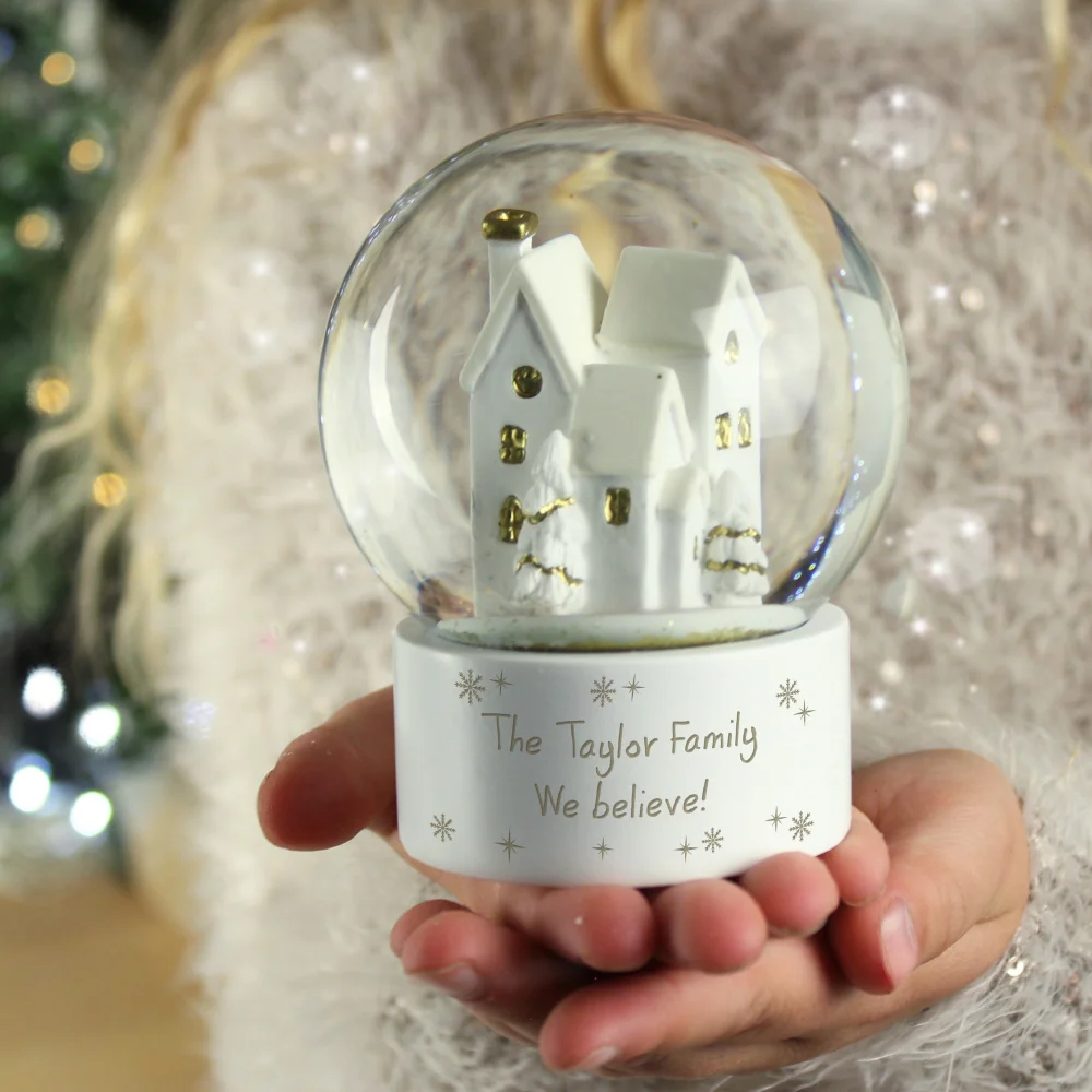 Personalised Memento Company White Message Village Glitter Snow Globe - One Size Image 4