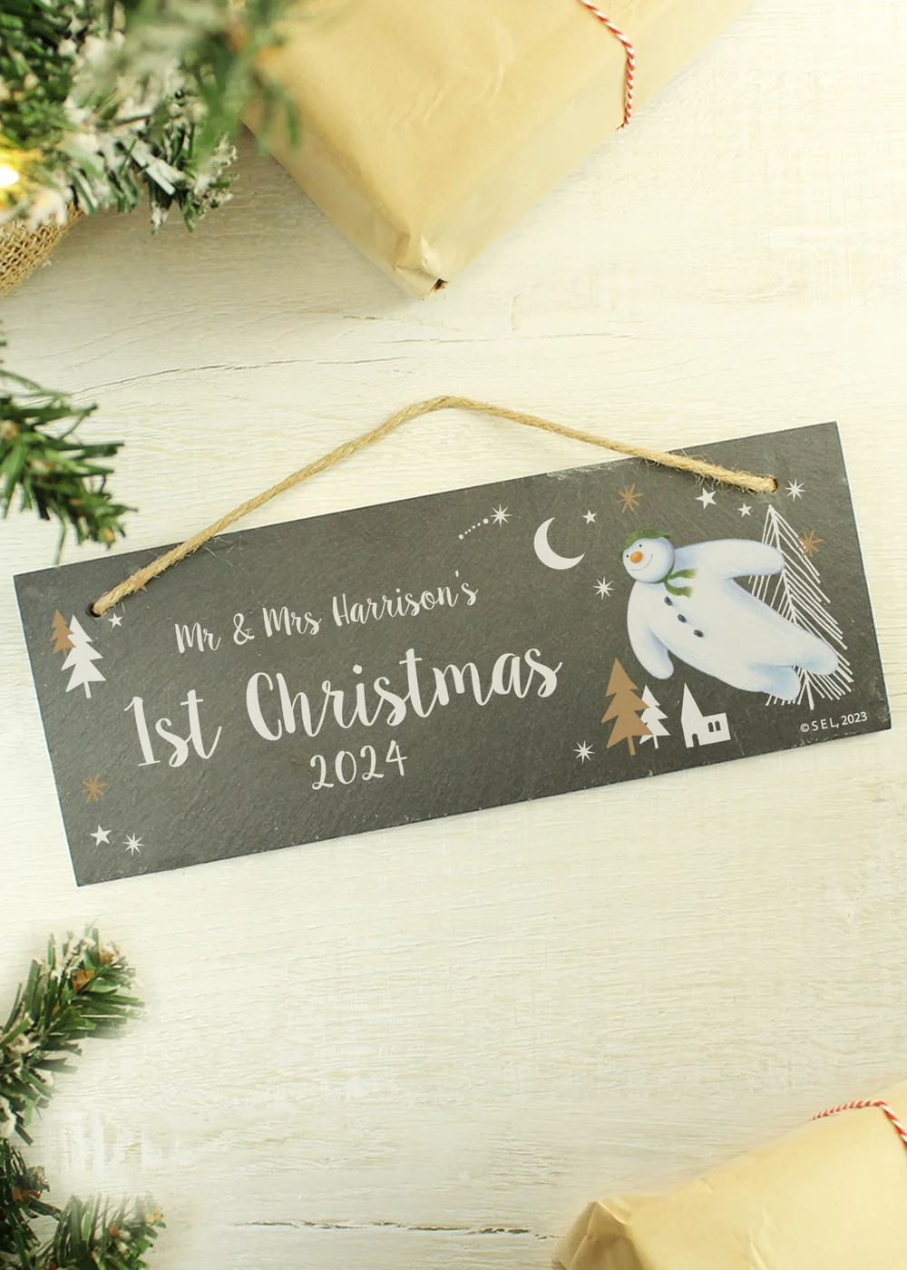 Personalised Memento Company Slate The Snowman Magical Adventure Hanging Plaque - One Size Image 1