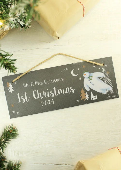 Personalised Memento Company Slate The Snowman Magical Adventure Hanging Plaque - One Size Image 1