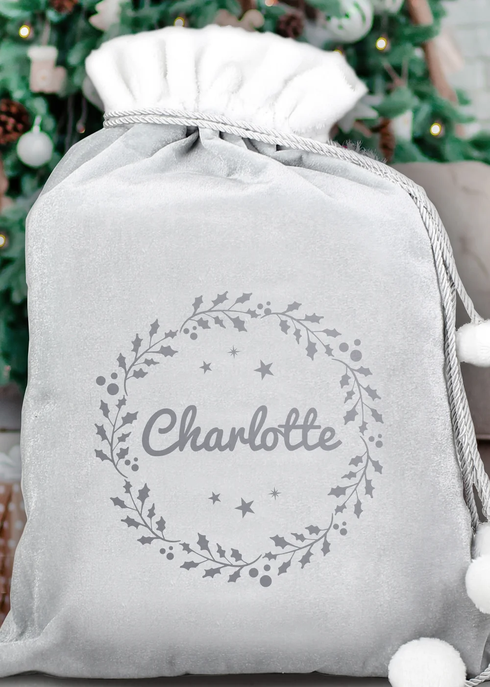 Personalised Memento Company Grey Holly Christmas Sack - One Size Image 2