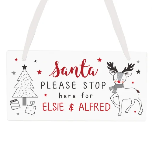 Personalised Memento Company White Rudolph Santa Please Stop Here Sign - One Size Image 4