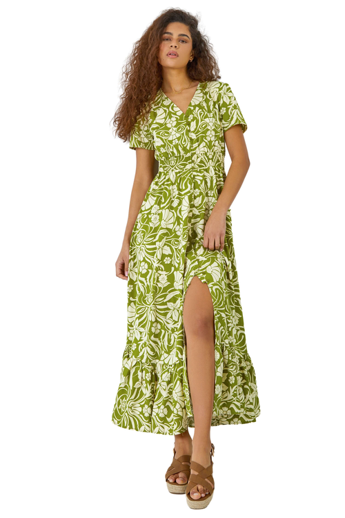 Roman Lime Floral Print Button Detail Maxi Dress - 12 Image 1
