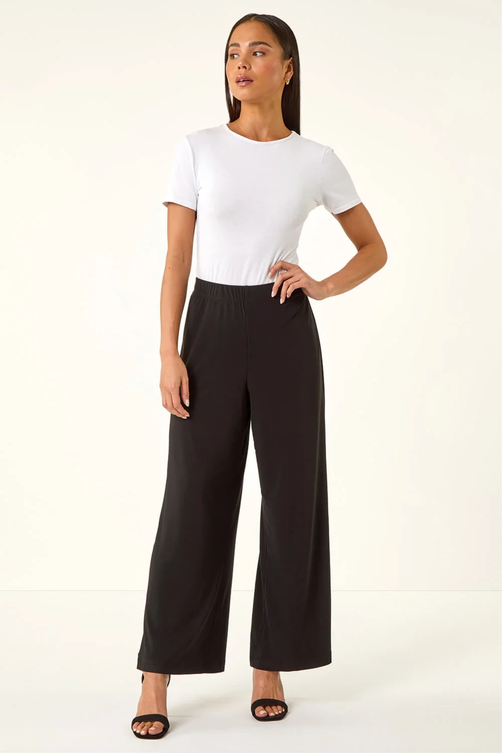 Roman Black Petite Wide Leg Stretch Trouser - 18 Image 2
