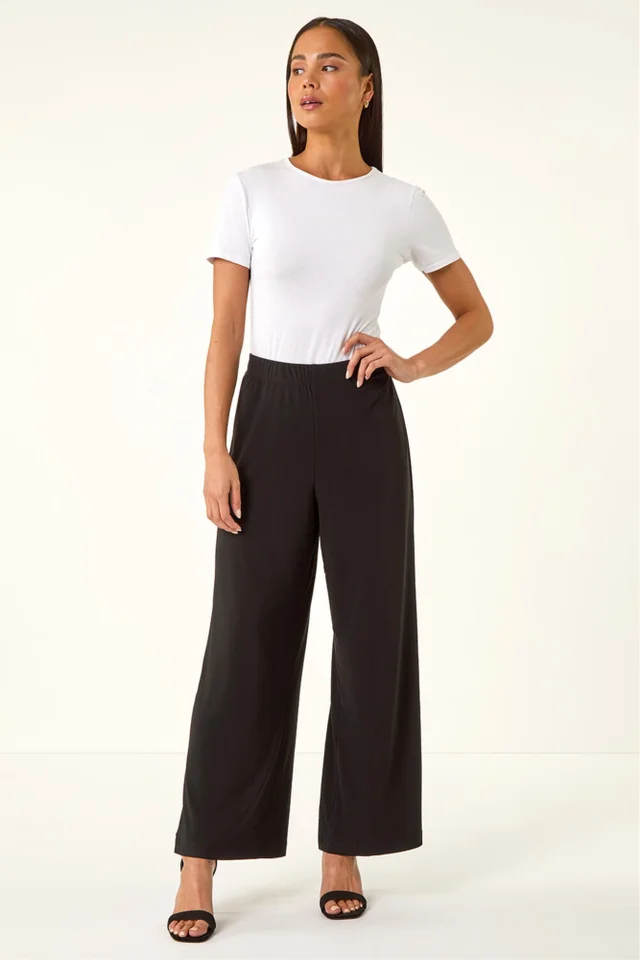 Roman Black Petite Wide Leg Stretch Trouser