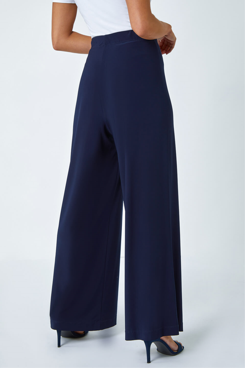 Roman Navy Petite Wide Leg Stretch Trouser - 16 Image 4
