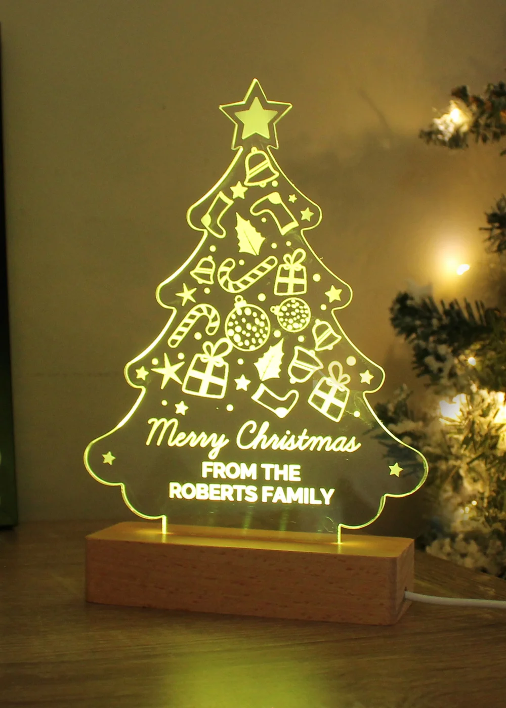Personalised Memento Company Wood Christmas Tree Based LED Light - One Size Image 3
