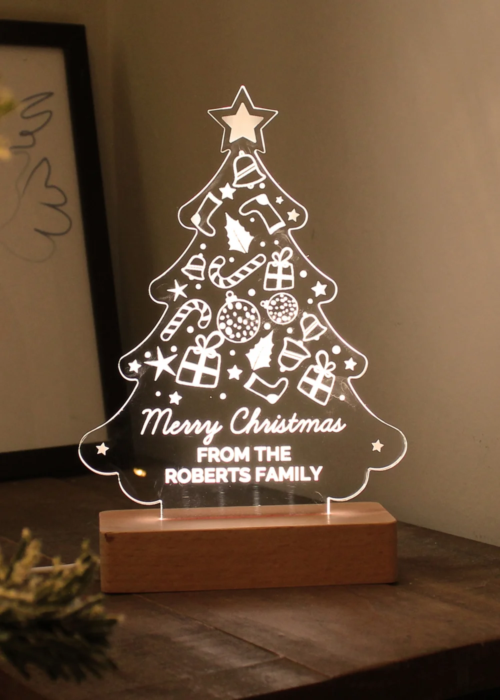 Personalised Memento Company Wood Christmas Tree Based LED Light - One Size Image 1