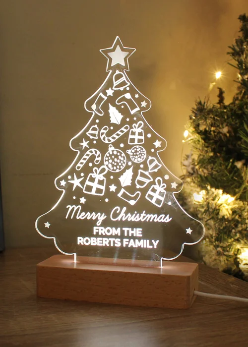 Personalised Memento Company Wood Christmas Tree Based LED Light - One Size Image 5