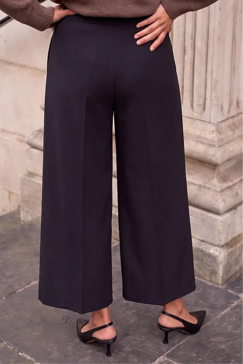 Roman Black Elastic Waist Wide Leg Cropped Culottes - 14 Image 3