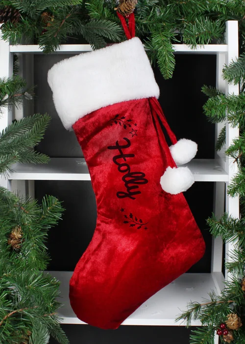 Personalised Memento Company Red Holly Christmas Stocking - One Size Image 3
