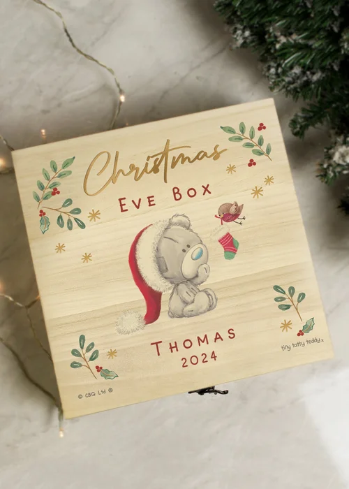 Personalised Memento Company Wood Winter Christmas Eve Tiny Tatty Teddy Large Keepsake Box - One Size Image 3