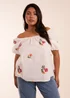 Blue Vanilla White Curve Milkmaid Flower Embroidered Top - Size 18-20 Image 1