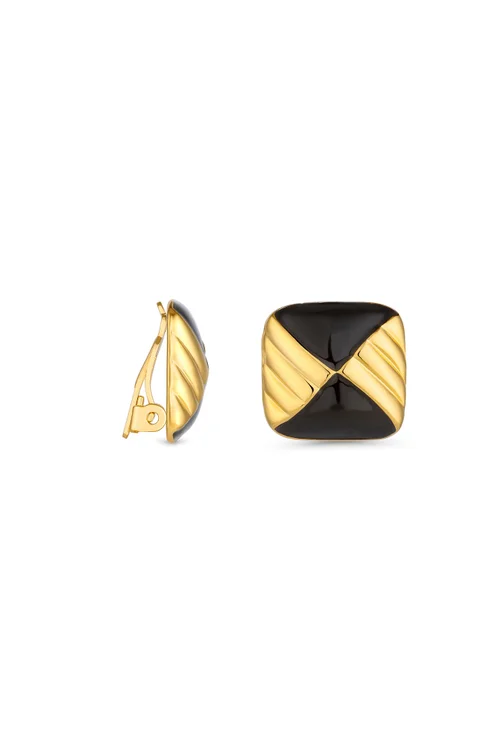 Jon Richard Vintage Inspired Gold Plated and Jet Enamel Earrings - One Size Image 1