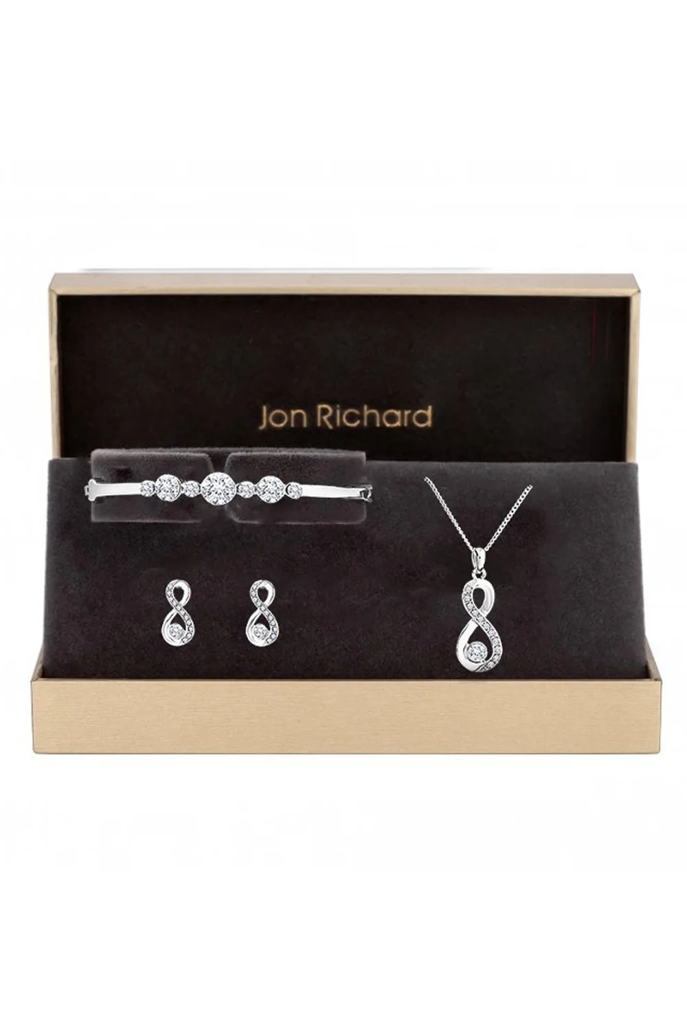Gift Packaged Silver Crystal Infinity Jewellery Set - One Size Image 1