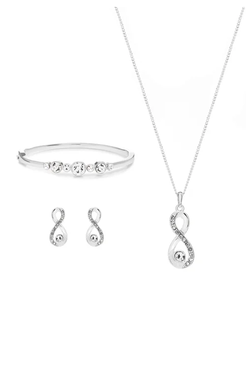 Gift Packaged Silver Crystal Infinity Jewellery Set - One Size Image 2