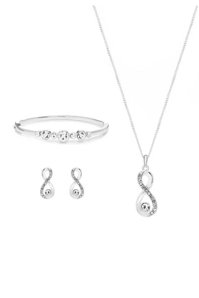 Gift Packaged Silver Crystal Infinity Jewellery Set