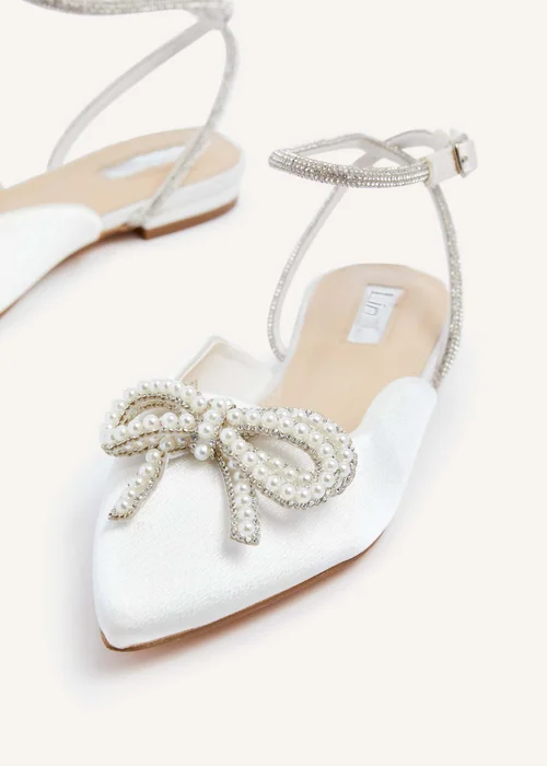 Linzi Lalita Ivory Satin Bow Embellished Flat Mules - Size 5 Image 3