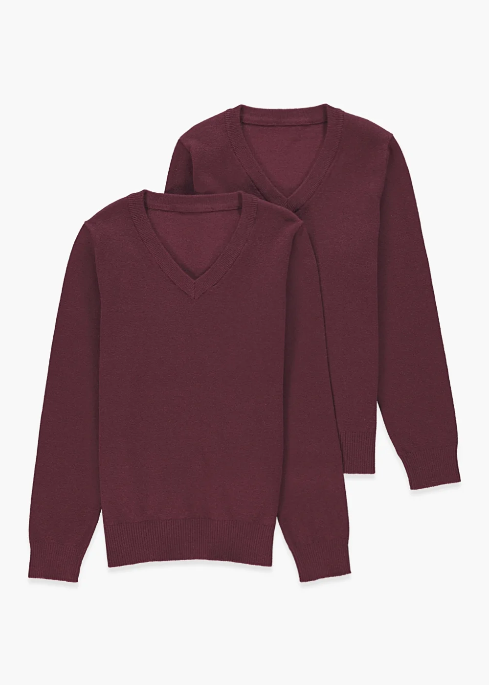 2 Pack Burgundy V-Neck Knit Jumper (Younger 4-12) - Age 5 Years Image 1