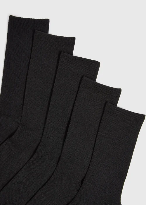 5 Pack Black Ribbed Sports Socks - Sizes 6 - 8.5 Image 2
