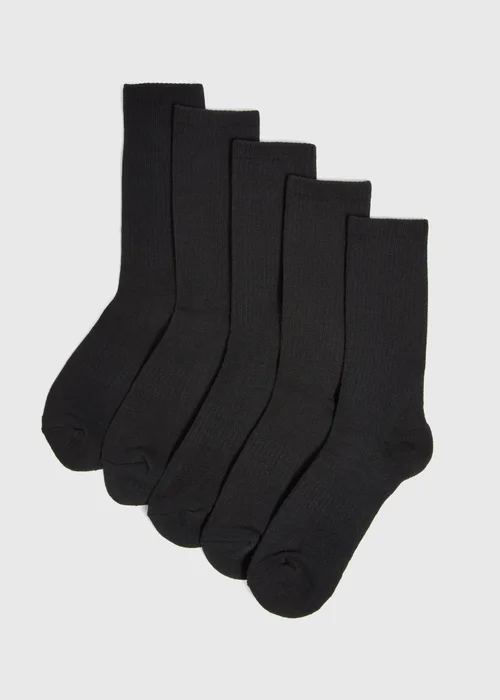 5 Pack Black Ribbed Sports Socks - Sizes 6 - 8.5 Image 1