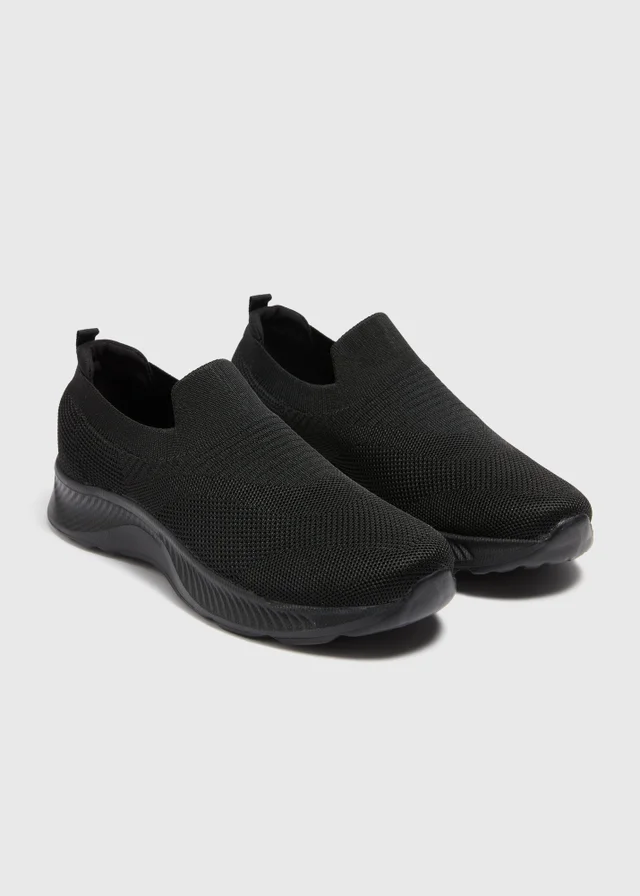 Black Knit Slip On Trainers