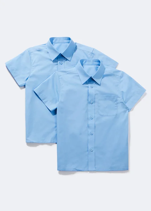 Boys 2 Pack Blue Short Sleeve School Shirts (4-16yrs) - 4 Yrs Image 1