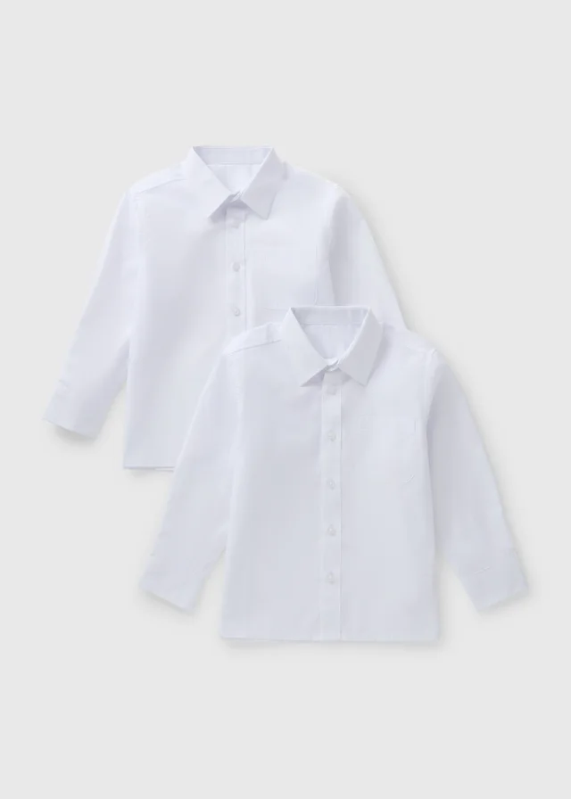 Boys 2 Pack White Plus Fit Long Sleeve School Shirts (6-16yrs)