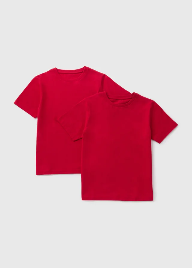 2 Pack Kids Red Crew Neck T-Shirts (3-16yrs)