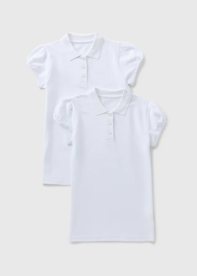 2 Pack Girls White Slim Fit Polo Shirts (3-13yrs)