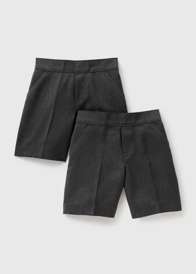 2 Pack Boys Grey Easy Dressing Pull On Shorts (4-13yrs)