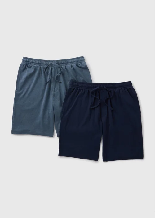 2 Pack Blue Pyjama Shorts - Small Image 2