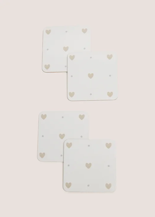 4 Pack White Heart Cork Coasters Image 1