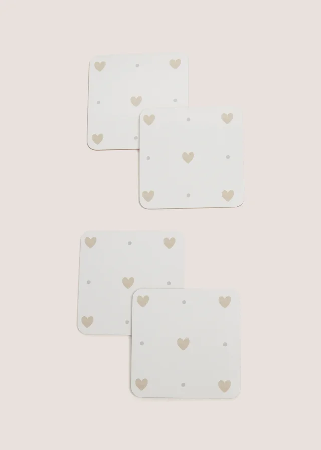 4 Pack White Heart Cork Coasters
