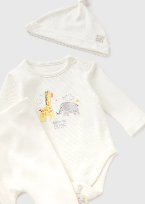 3 Piece Baby Cream Born In 2025 Top & Trouser Set (Newborn-6mths) - First Size Image 2