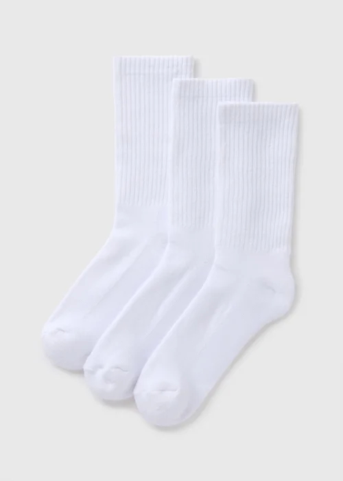 3 Pack White Crew Sports Socks - One Size Image 1