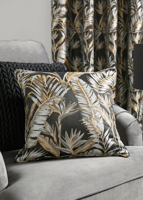 Laurence Llewelyn-Bowen Paradise Palm Jacquard Black Filled Cushion (43cm x 43cm) - 43W X 43D Image 1