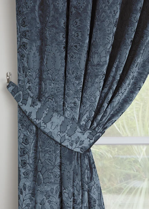 Curtina Trinity Jacquard Blue Pencil Pleat Curtains - 66W X 90D (168x229cm) Image 3
