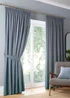 Fusion Dijon Blackout / Thermal Insulated Blue Pencil Pleat Curtains - 46W X 54D (116x137cm) Image 1