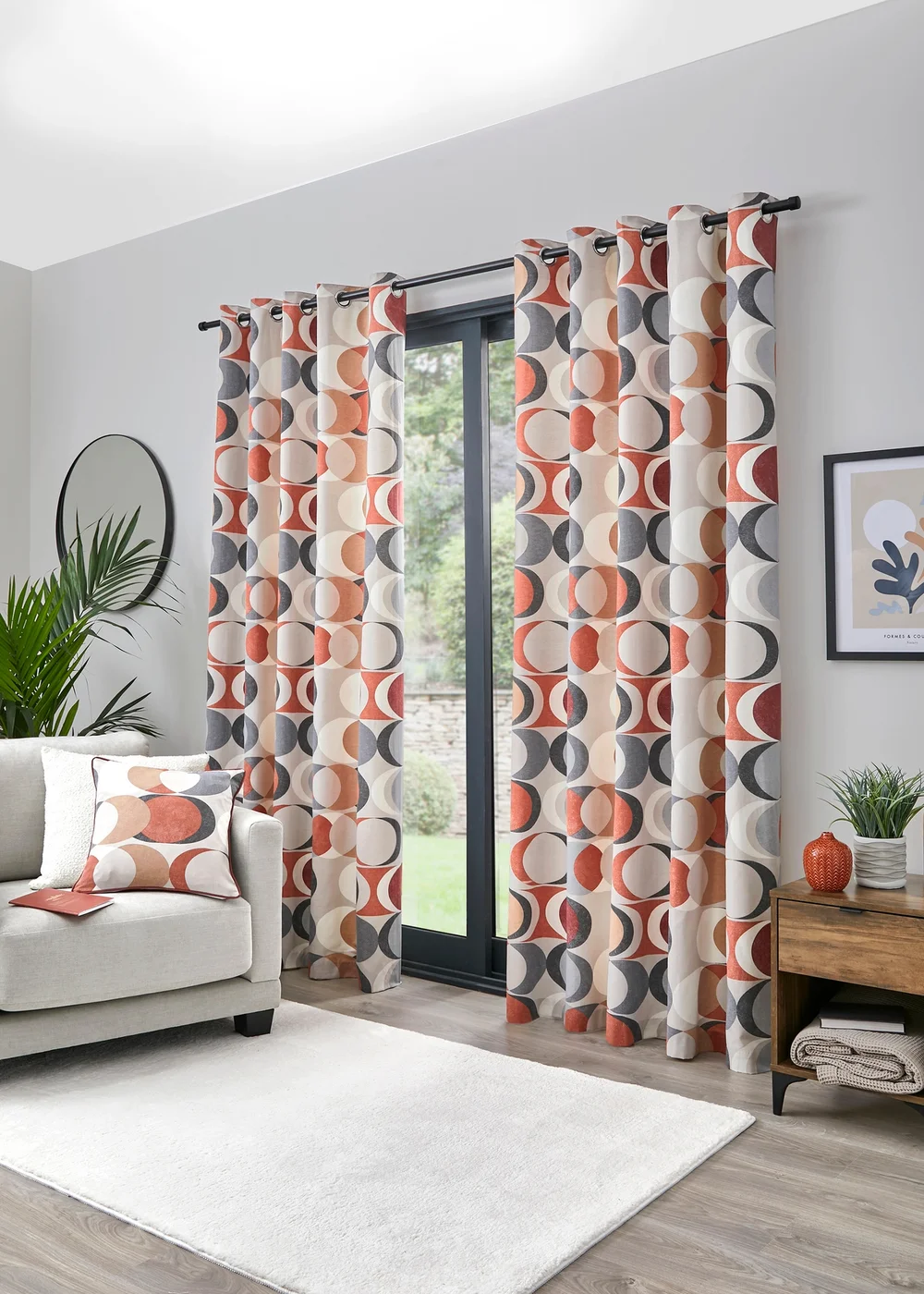 Fusion Sander Red Eyelet Curtains - 46W X 54D (116x137cm) Image 1