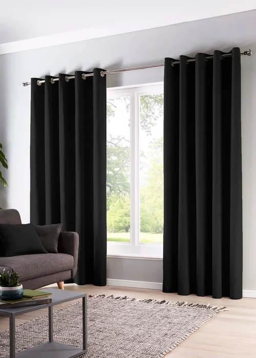 Fusion Sorbonne Black Eyelet Curtains - 46W X 54D (116x137cm) Image 1