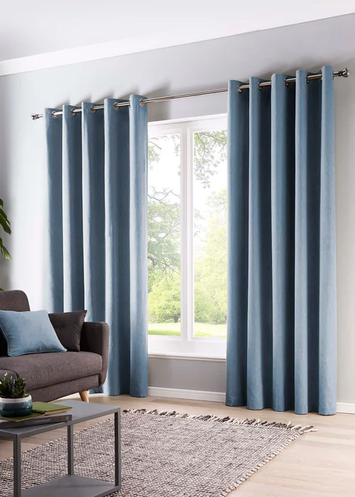 Fusion Sorbonne Light Blue Eyelet Curtains - 46W X 54D (116x137cm) Image 1