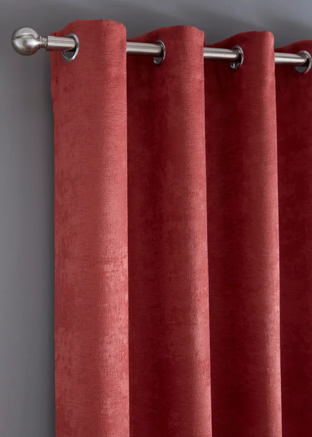 Fusion Strata Dim out Woven Terracotta Eyelet Curtains