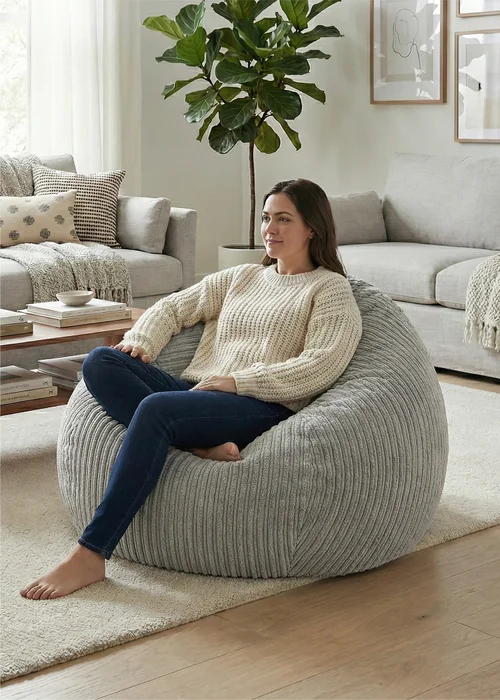 rucomfy Jumbo Cord Slouchbag Platinum Beanbag - One Size Image 3