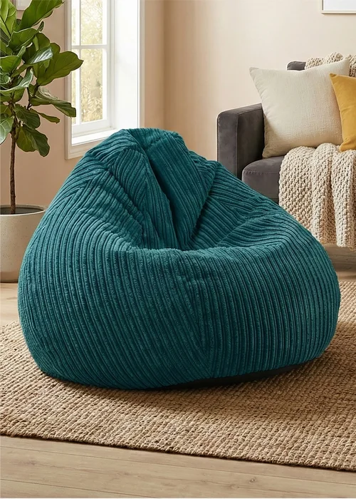 rucomfy Jumbo Cord Slouchbag Teal Beanbag - One Size Image 1
