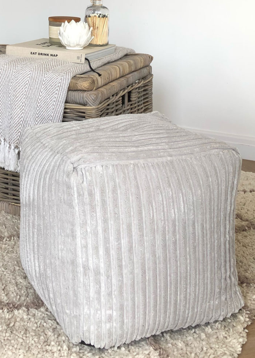 rucomfy Jumbo Cord Cube Platinum Grey Beanbag - One Size Image 1