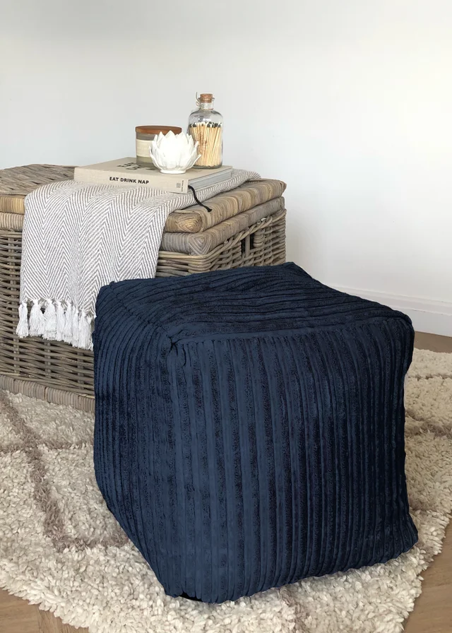 rucomfy Jumbo Cord Cube Navy Blue Beanbag