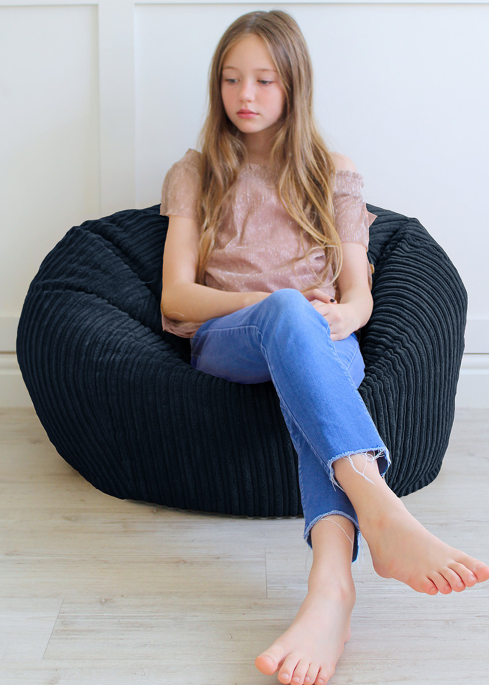 rucomfy Jumbo Cord Kids Slouchbag Navy Beanbag - One Size Image 1